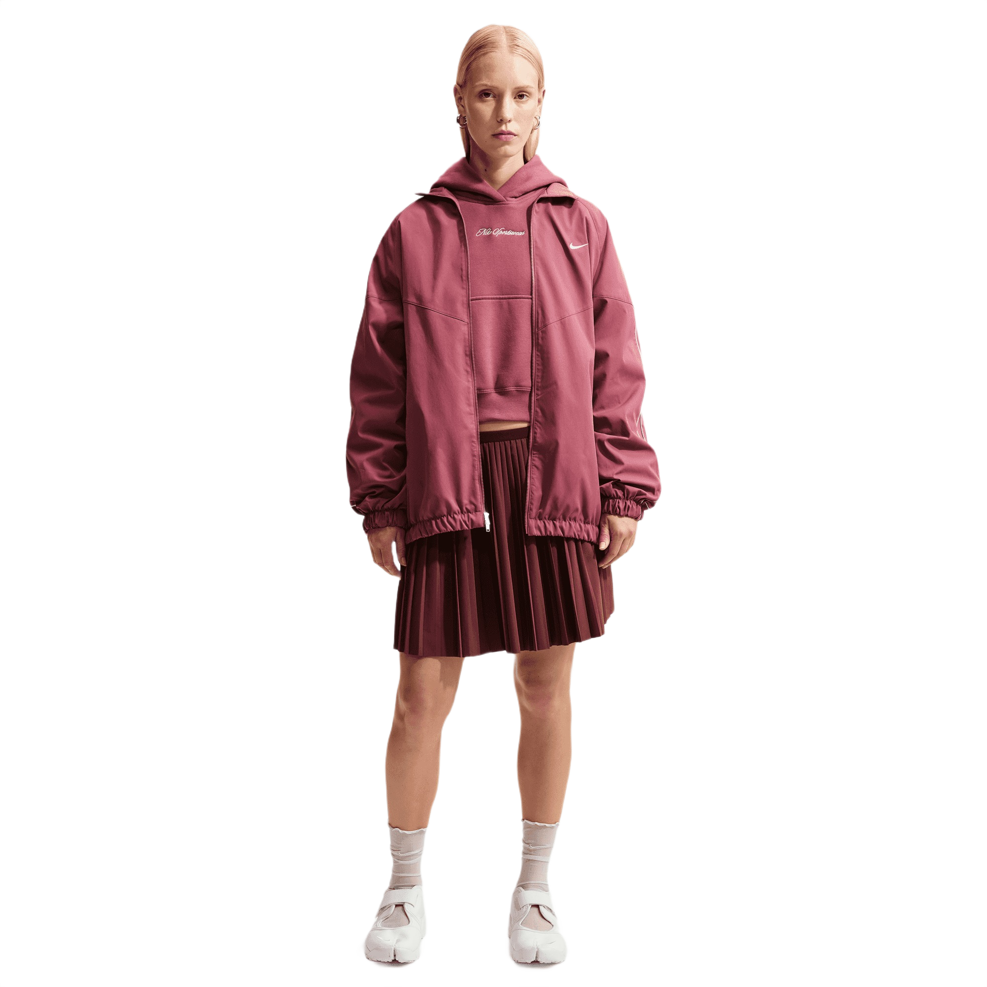 Nike Women's Studio Fleece Medium Weight Cropped Pullover Hoodie - PINK